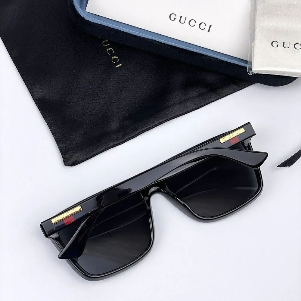 NEW Gucci GG0748S 001 Black Gray Rectangle Unisex Sunglasses